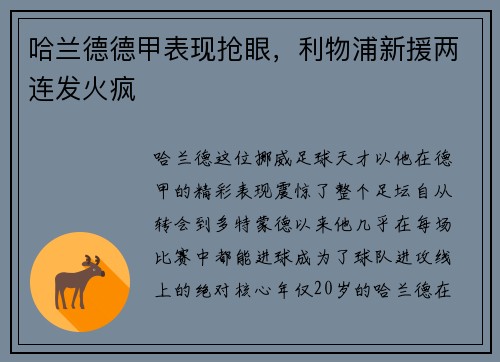 哈兰德德甲表现抢眼，利物浦新援两连发火疯