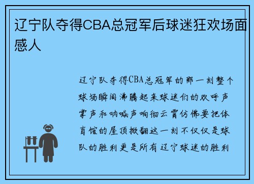 辽宁队夺得CBA总冠军后球迷狂欢场面感人