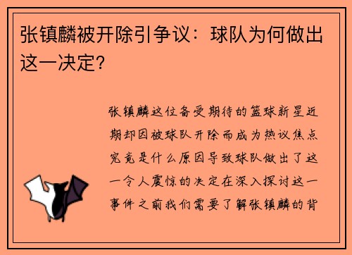 张镇麟被开除引争议：球队为何做出这一决定？